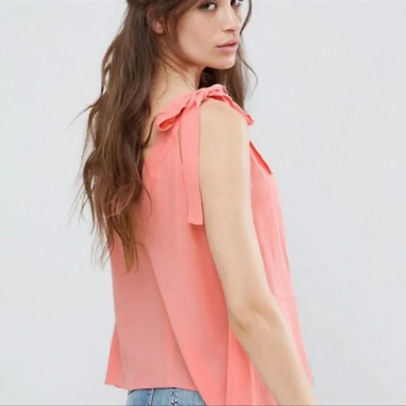 ASOS Coral Pink Crepe Boho Shoulder Tie Tank Top NWT - Picture 4 of 4